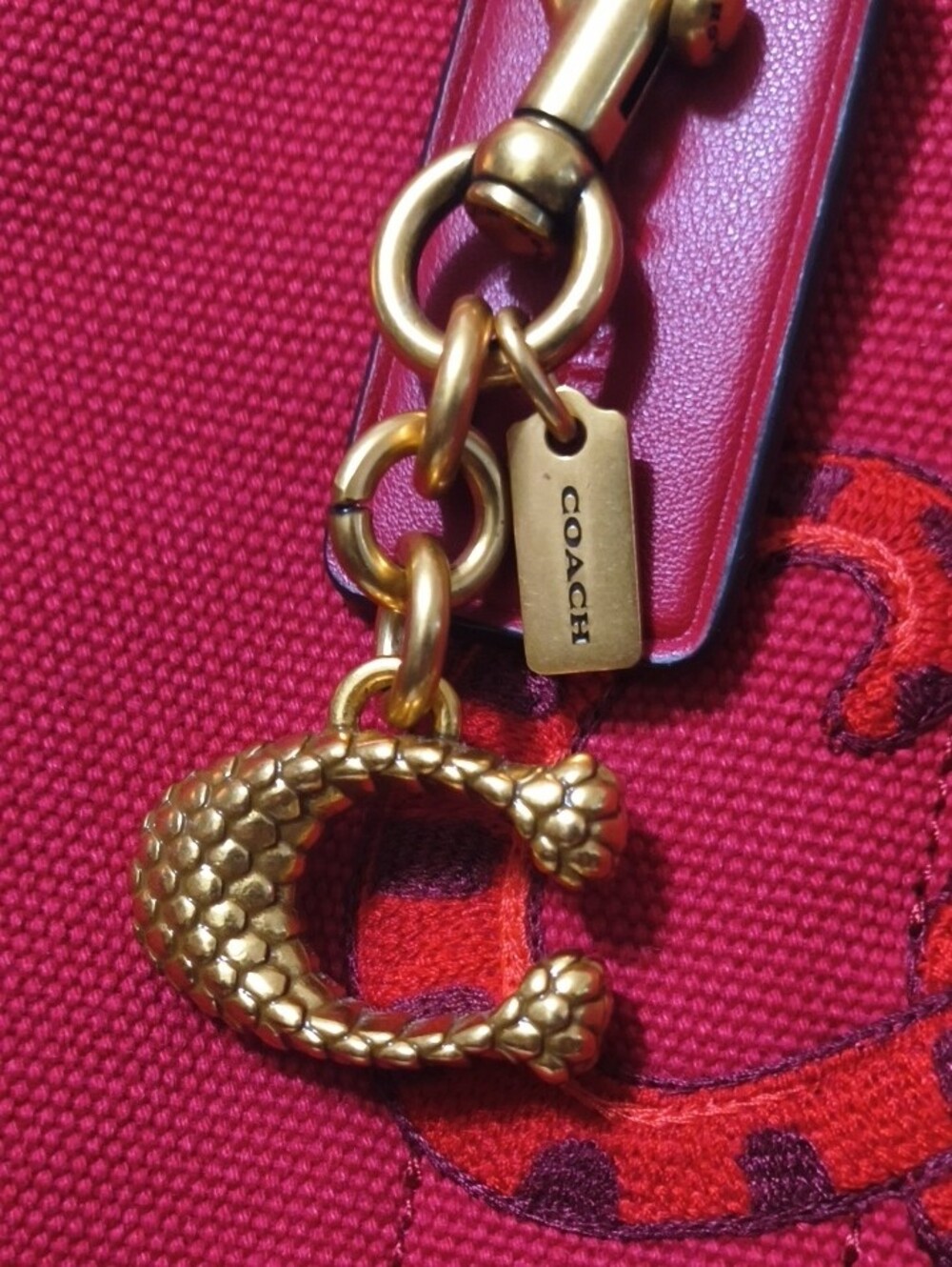 Coach 2025 Year Snake Med Red Canvas Tote with Year Of The Snake 2025 Gold Charm - Picture 4 of 11